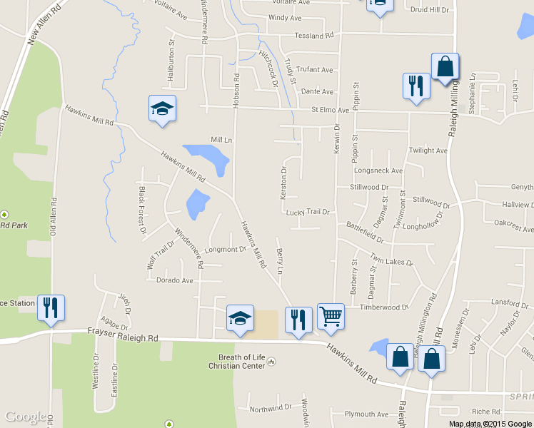 map of restaurants, bars, coffee shops, grocery stores, and more near 3760 Hawkins Mill Road in Memphis