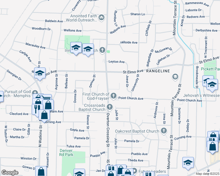 map of restaurants, bars, coffee shops, grocery stores, and more near 2141 Townsend Avenue in Memphis