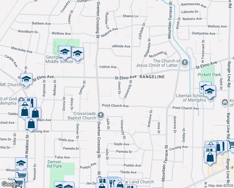 map of restaurants, bars, coffee shops, grocery stores, and more near 3797 Joest Drive in Memphis