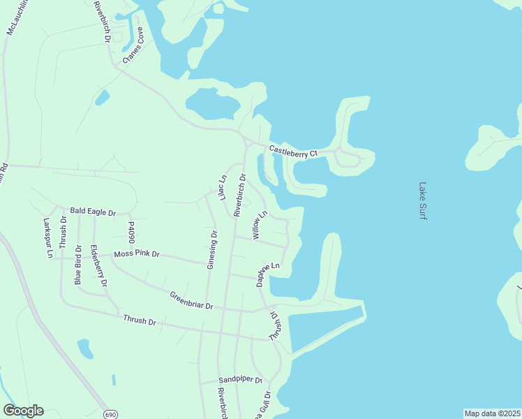 map of restaurants, bars, coffee shops, grocery stores, and more near 674 Rosebud Court in Vass