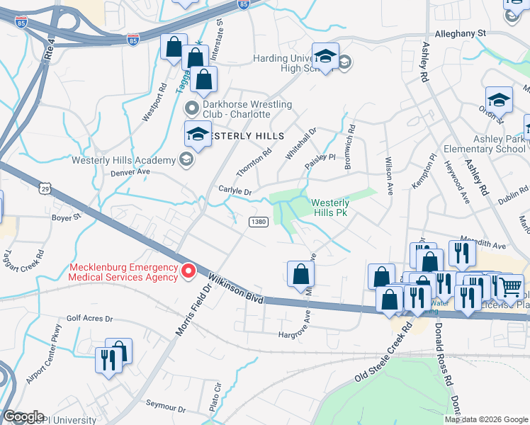 map of restaurants, bars, coffee shops, grocery stores, and more near in Charlotte
