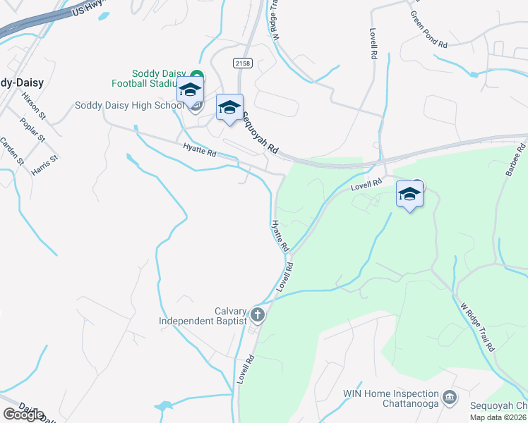 map of restaurants, bars, coffee shops, grocery stores, and more near 810 Hyatte Road in Soddy-Daisy