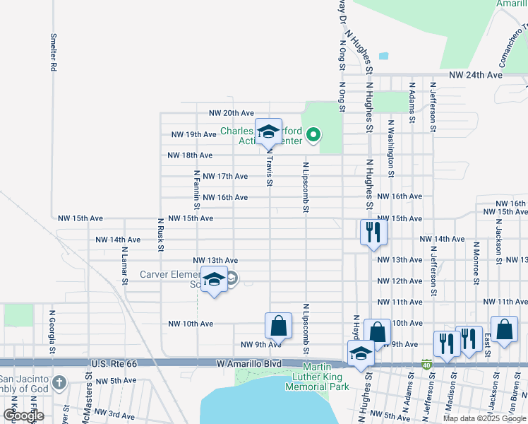 map of restaurants, bars, coffee shops, grocery stores, and more near 1445 Northwest 15th Avenue in Amarillo