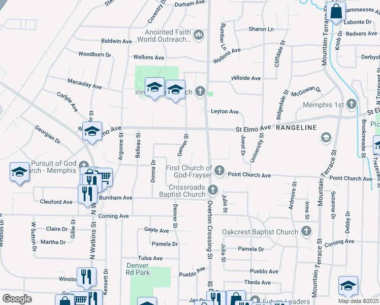 map of restaurants, bars, coffee shops, grocery stores, and more near 3809 Marvin Street in Memphis
