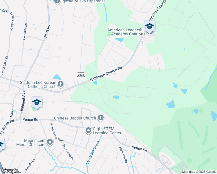 map of restaurants, bars, coffee shops, grocery stores, and more near 7220 Robinson Church Road in Charlotte