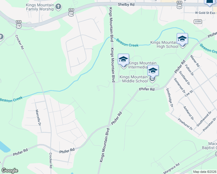 map of restaurants, bars, coffee shops, grocery stores, and more near 1706 Kings Mountain Boulevard in Kings Mountain