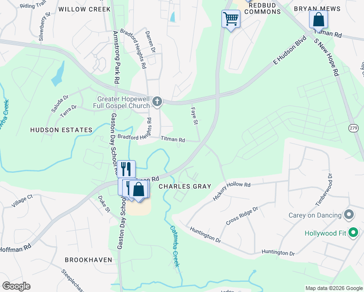 map of restaurants, bars, coffee shops, grocery stores, and more near 3001 Titman Road in Gastonia