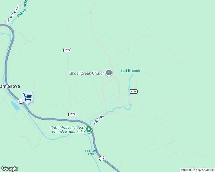 map of restaurants, bars, coffee shops, grocery stores, and more near 700-722 Shoal Creek Road in Transylvania