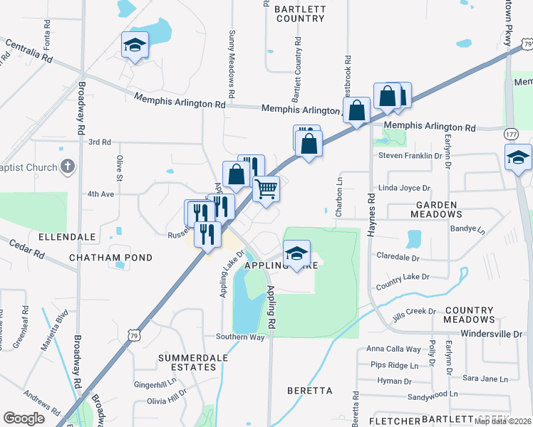map of restaurants, bars, coffee shops, grocery stores, and more near 7615 U.S. 70 in Memphis
