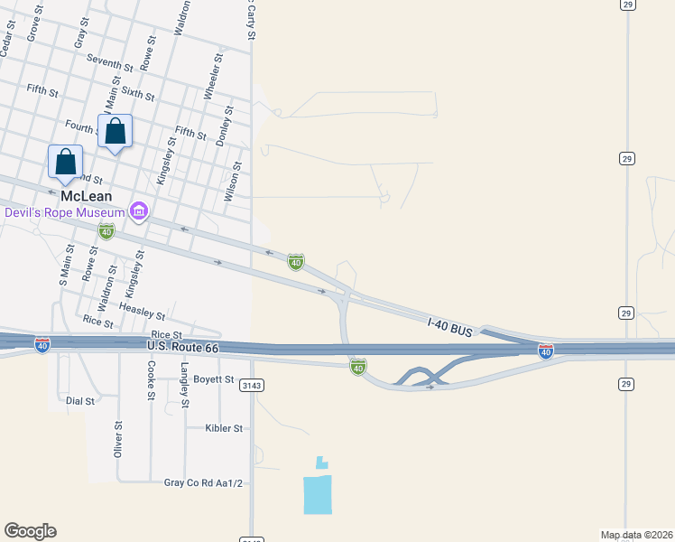 map of restaurants, bars, coffee shops, grocery stores, and more near Railroad Street in McLean
