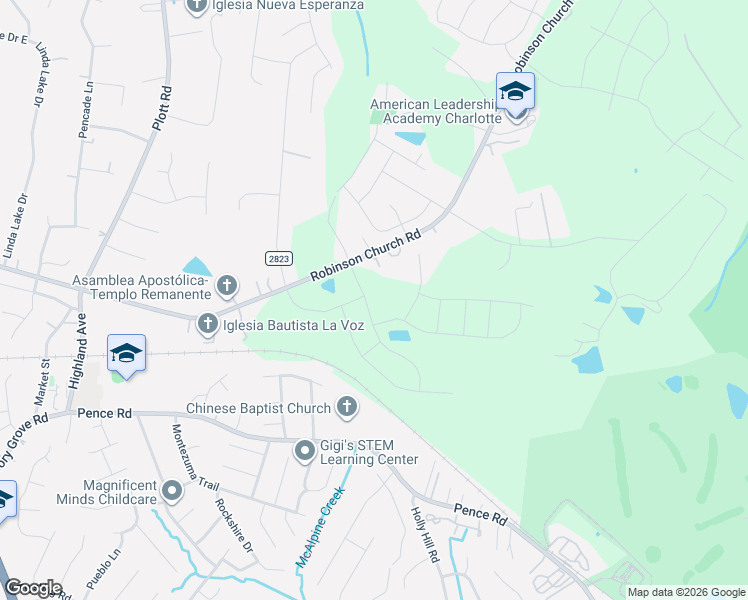 map of restaurants, bars, coffee shops, grocery stores, and more near 7220 Robinson Church Road in Charlotte