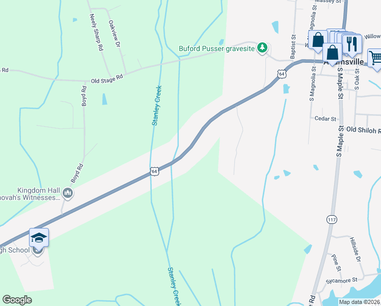 map of restaurants, bars, coffee shops, grocery stores, and more near 509 West Main Street in Adamsville
