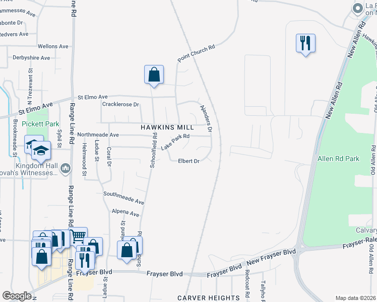 map of restaurants, bars, coffee shops, grocery stores, and more near 2948 Elbert Drive in Memphis
