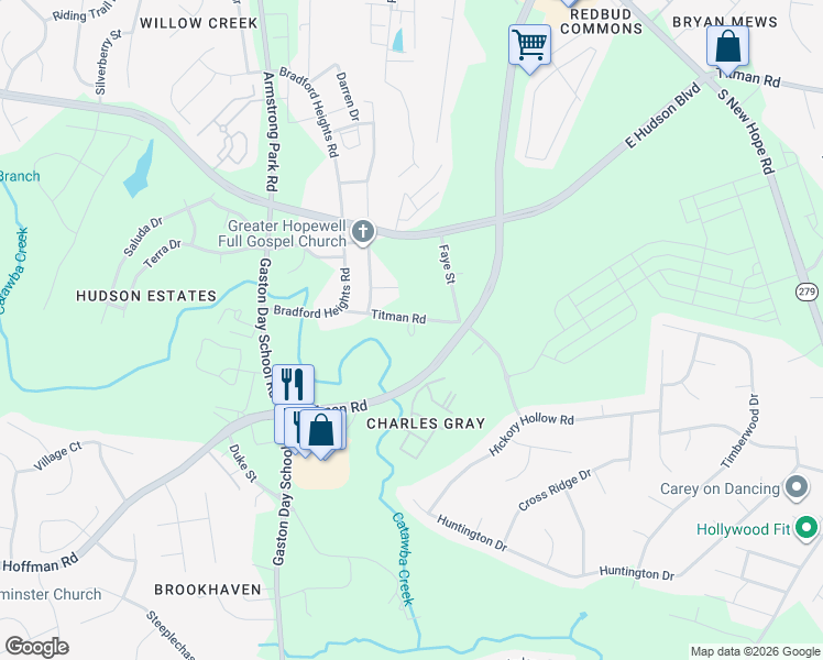 map of restaurants, bars, coffee shops, grocery stores, and more near 3001 Titman Road in Gastonia