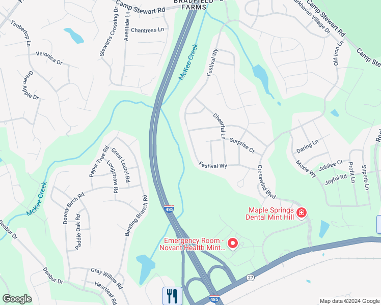 map of restaurants, bars, coffee shops, grocery stores, and more near 8415 Festival Way in Mint Hill