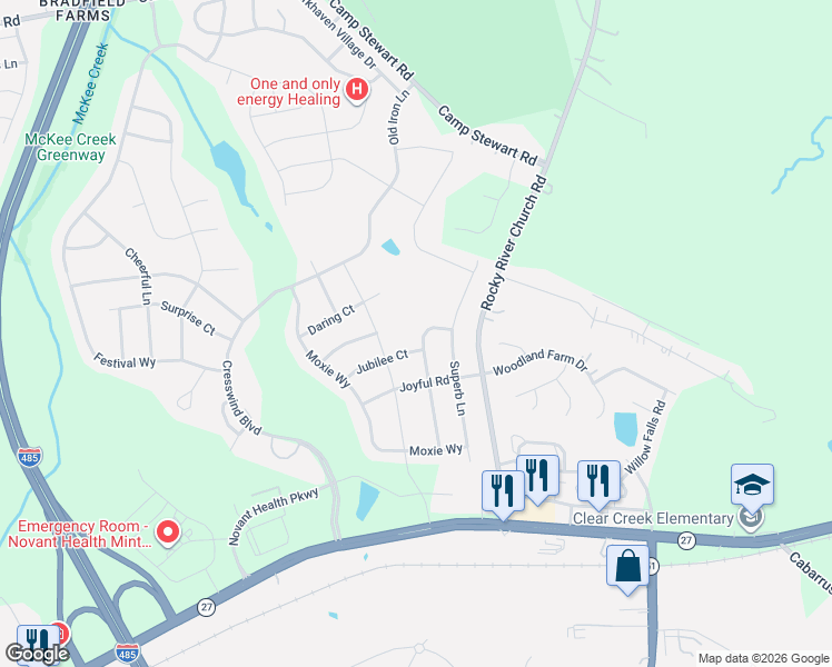 map of restaurants, bars, coffee shops, grocery stores, and more near 12701 Albemarle Road in Charlotte