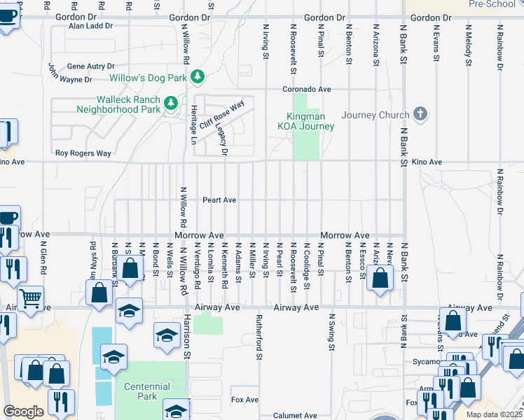 map of restaurants, bars, coffee shops, grocery stores, and more near 3669 North Irving Street in Kingman