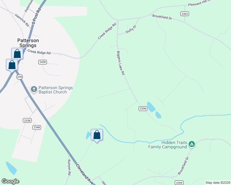 map of restaurants, bars, coffee shops, grocery stores, and more near 2054 Biggers Lake Road in Shelby