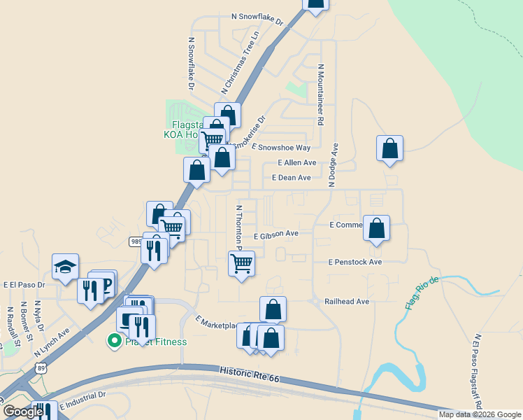 map of restaurants, bars, coffee shops, grocery stores, and more near 4951 East Empire Avenue in Flagstaff