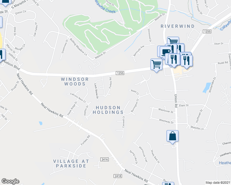 map of restaurants, bars, coffee shops, grocery stores, and more near 4200 Forbes Road in Gastonia