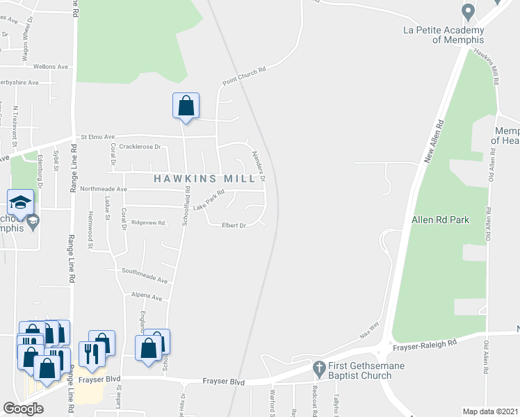 map of restaurants, bars, coffee shops, grocery stores, and more near 2985 Lake Park Road in Memphis
