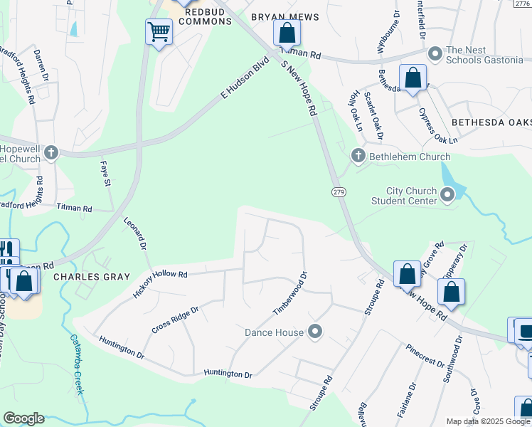 map of restaurants, bars, coffee shops, grocery stores, and more near 4154 Timberwood Drive in Gastonia