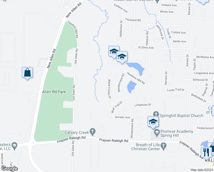 map of restaurants, bars, coffee shops, grocery stores, and more near 3819 Black Forest Drive in Memphis