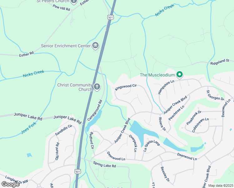 map of restaurants, bars, coffee shops, grocery stores, and more near 110 Kingswood Circle in Pinehurst