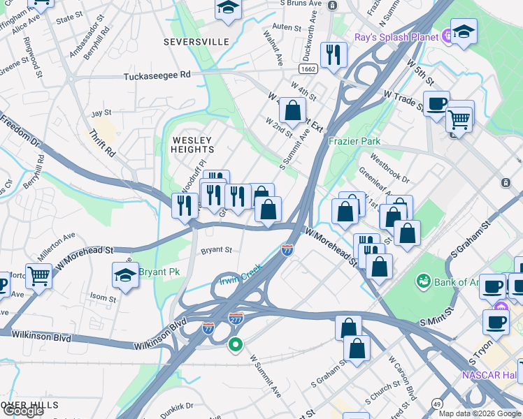 map of restaurants, bars, coffee shops, grocery stores, and more near 700 South Summit Avenue in Charlotte