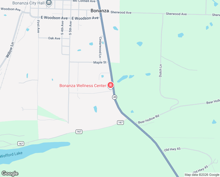 map of restaurants, bars, coffee shops, grocery stores, and more near 920 Arkansas 45 in Bonanza