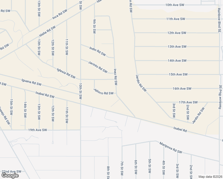 map of restaurants, bars, coffee shops, grocery stores, and more near Inez Road Southwest in Rio Rancho