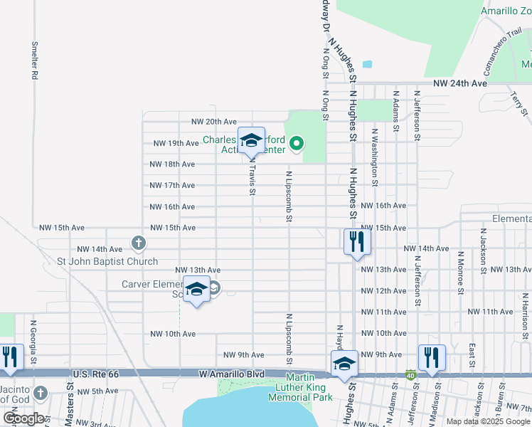 map of restaurants, bars, coffee shops, grocery stores, and more near 1444 Northwest 16th Avenue in Amarillo