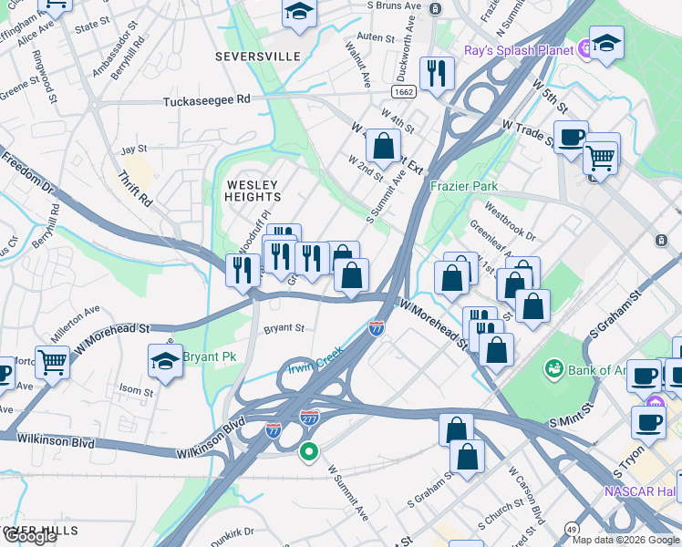 map of restaurants, bars, coffee shops, grocery stores, and more near 700 South Summit Avenue in Charlotte