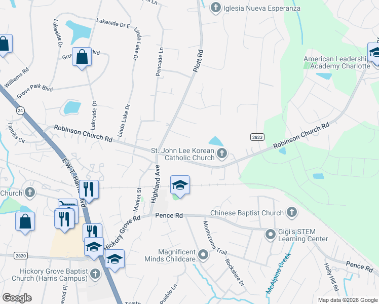 map of restaurants, bars, coffee shops, grocery stores, and more near in Charlotte