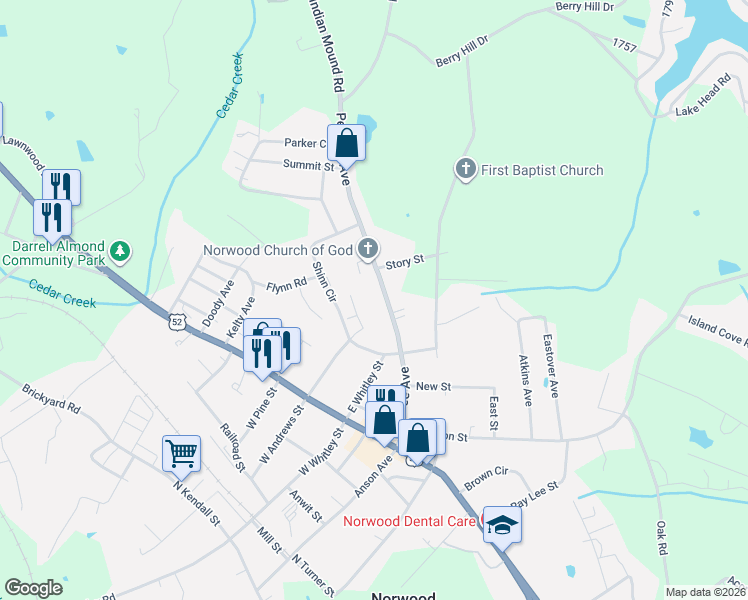 map of restaurants, bars, coffee shops, grocery stores, and more near 464 Pee Dee Avenue in Norwood