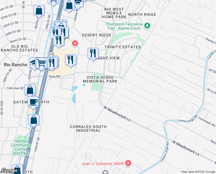 map of restaurants, bars, coffee shops, grocery stores, and more near 4417 Sunflower Court Southeast in Rio Rancho