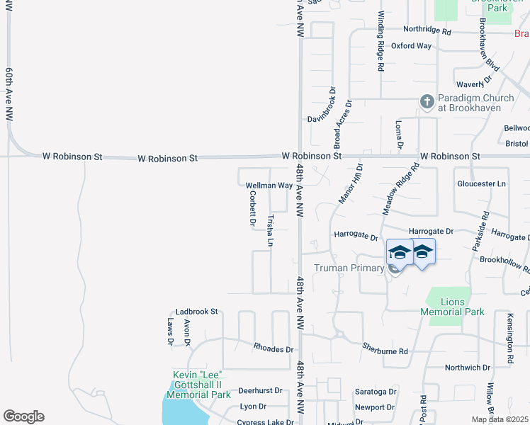 map of restaurants, bars, coffee shops, grocery stores, and more near 912 Trisha Lane in Norman