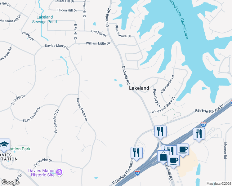 map of restaurants, bars, coffee shops, grocery stores, and more near 3817 Canada Road in Lakeland