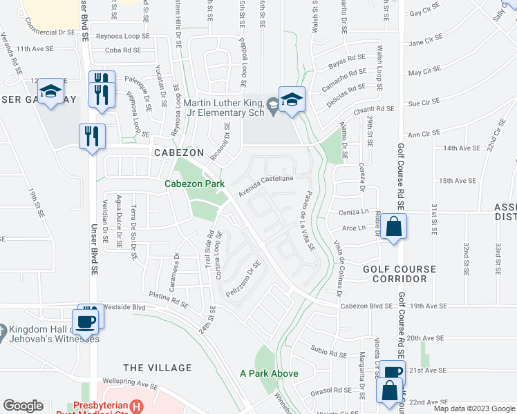 map of restaurants, bars, coffee shops, grocery stores, and more near 2518 Camino Catalonia in Rio Rancho
