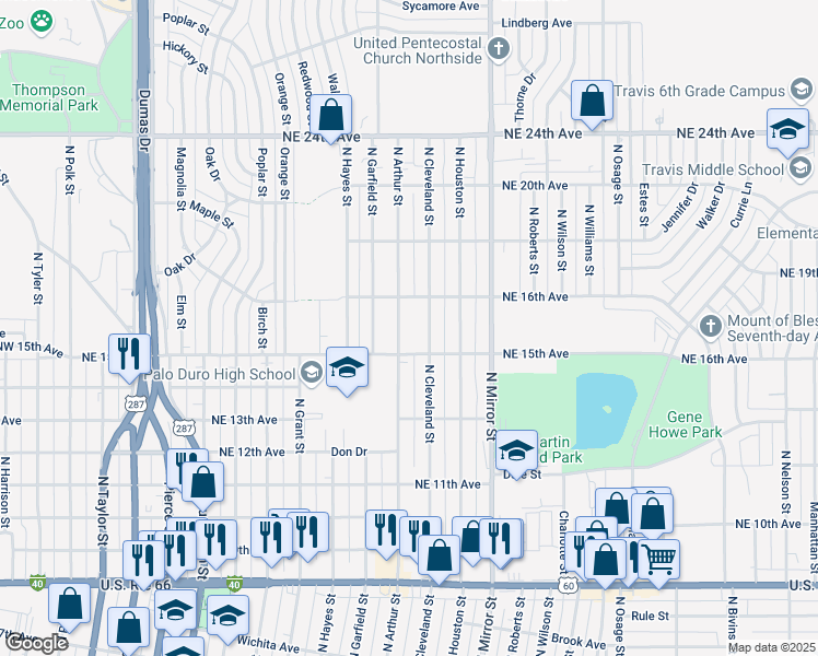 map of restaurants, bars, coffee shops, grocery stores, and more near 1515 North Arthur Street in Amarillo