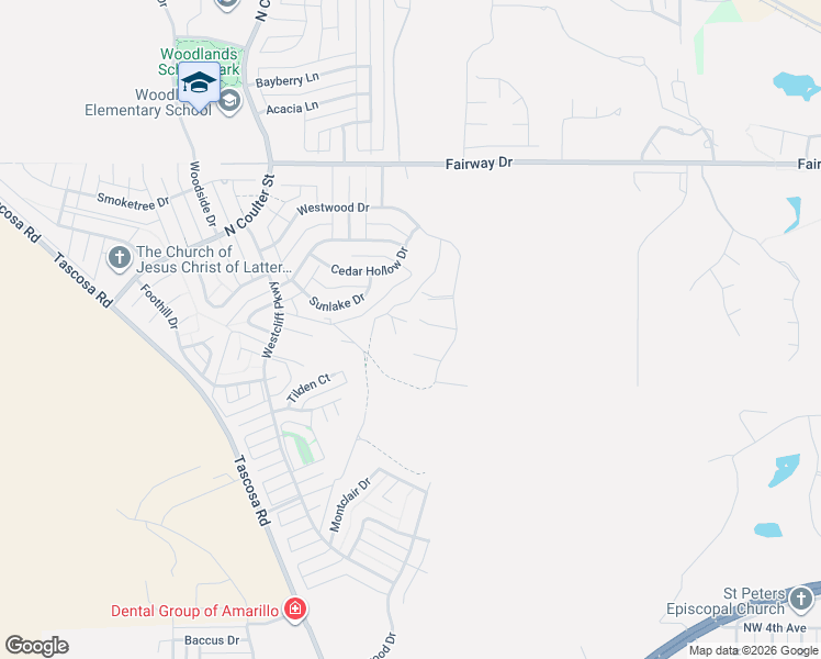 map of restaurants, bars, coffee shops, grocery stores, and more near 6104 Blue Sage Circle in Amarillo