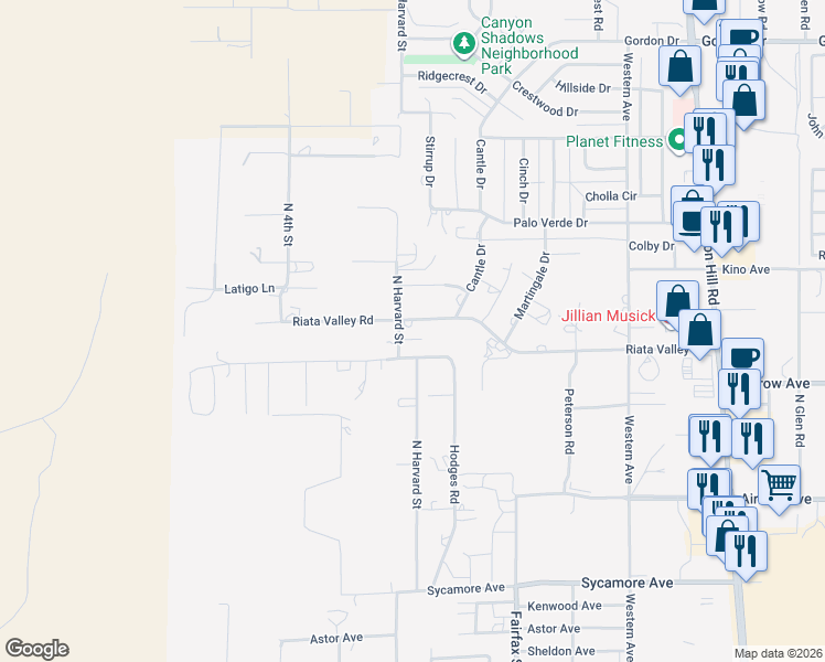 map of restaurants, bars, coffee shops, grocery stores, and more near 594-646 Riata Valley Road in Kingman