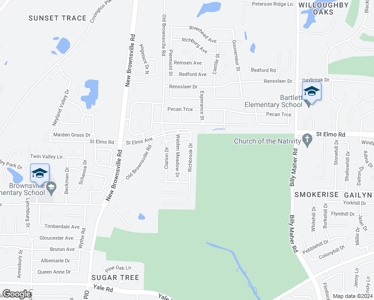 map of restaurants, bars, coffee shops, grocery stores, and more near 3827 Richbrook Drive in Memphis