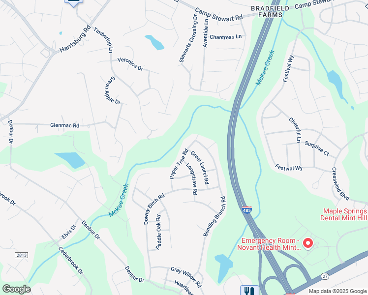map of restaurants, bars, coffee shops, grocery stores, and more near 9911 Paper Tree Road in Charlotte