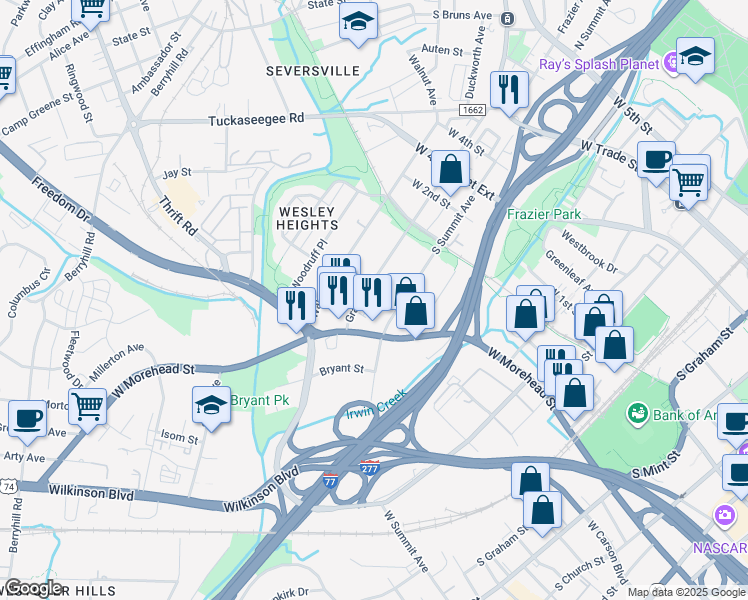map of restaurants, bars, coffee shops, grocery stores, and more near 700 South Summit Avenue in Charlotte