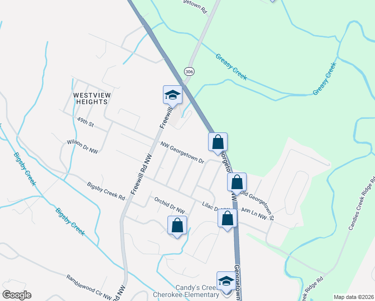 map of restaurants, bars, coffee shops, grocery stores, and more near 2940 Northwest Georgetown Drive in Cleveland