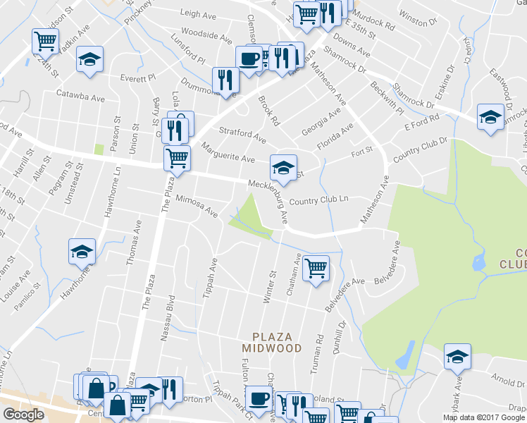 map of restaurants, bars, coffee shops, grocery stores, and more near 2027 Wilhelmina Avenue in Charlotte