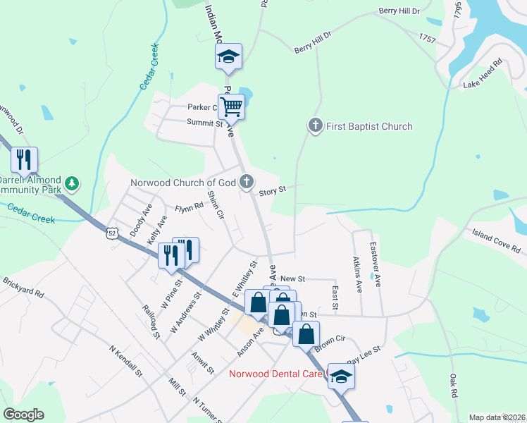 map of restaurants, bars, coffee shops, grocery stores, and more near 464 Pee Dee Avenue in Norwood