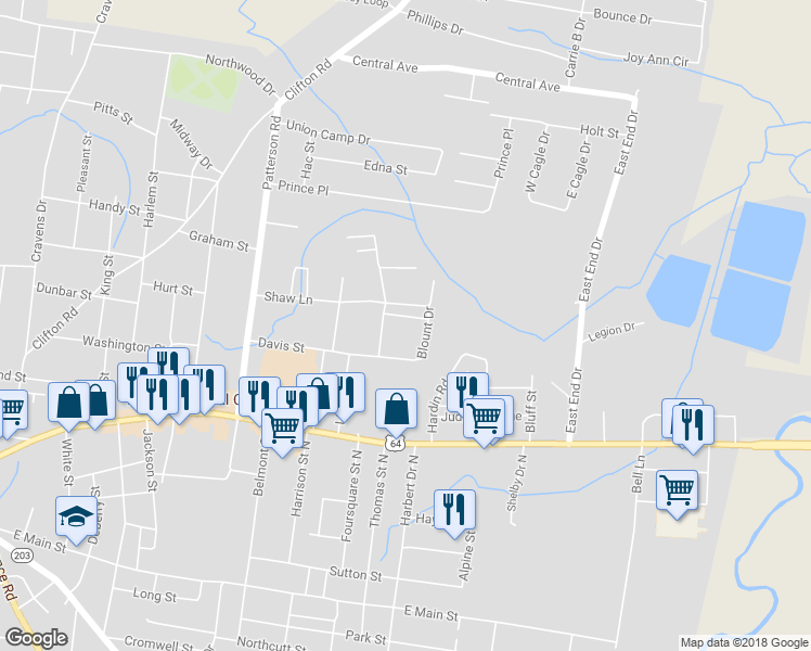 map of restaurants, bars, coffee shops, grocery stores, and more near 55 Watson Street in Savannah