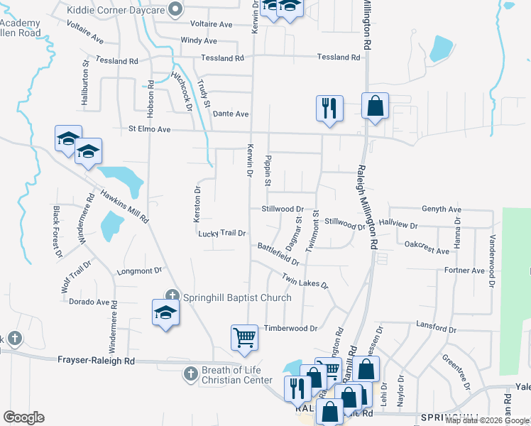 map of restaurants, bars, coffee shops, grocery stores, and more near 3838 Kerwin Drive in Memphis